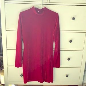 long sleeve red velvet dress